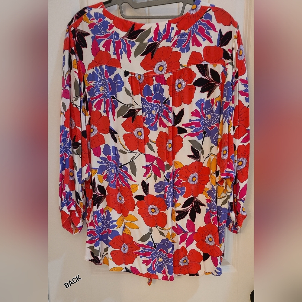 Ruby Rd. Red and Blue Floral Blouse - Picture 2 of 4